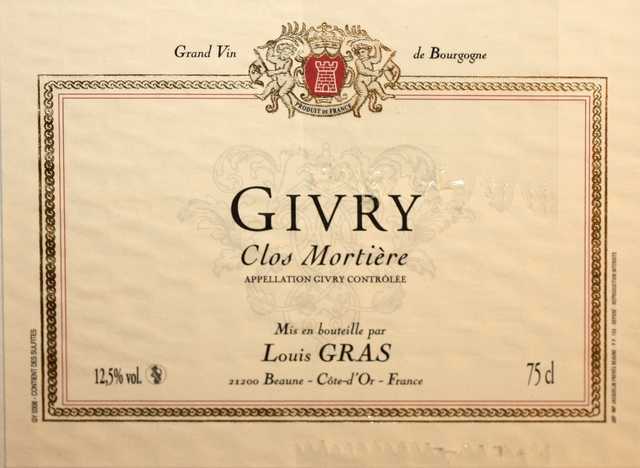 12 BOUTEILLES DE GIVRY "CLOS DE MORTIERES", LOUIS GRAS, 2004.
