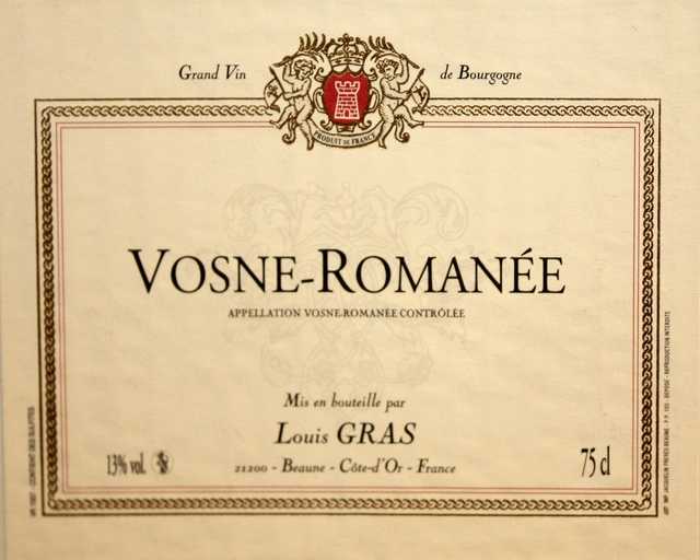 6 BOUTEILLES DE VOSNE ROMANEE, LOUIS GRAS, 2004.