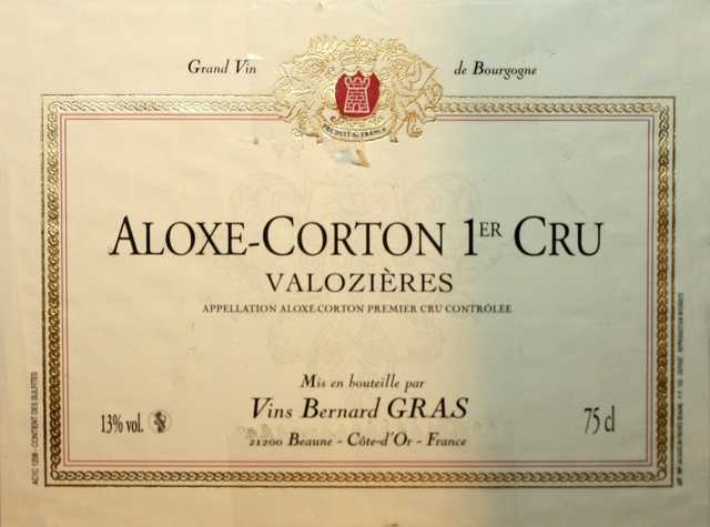 12 BOUTEILLES DE ALOXE CORTON 1ER CRU "LES VALOZIERES", LOUIS GRAS, 2004.