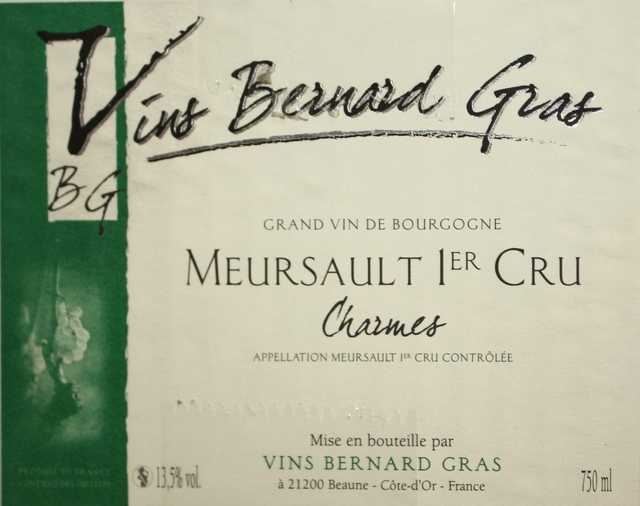 12 BOUTEILLES DE MEURSAULT 1ER CRU "LES CHARMES", BERNARD GRAS, 2005. CAISSE CARTON.