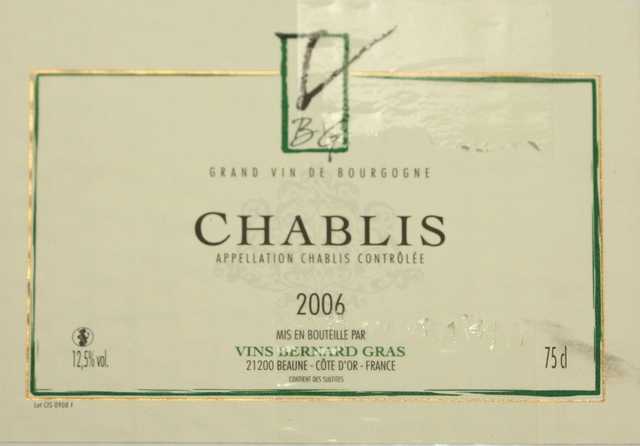 12 BOUTEILLES DE CHABLIS, BERNARD GRAS, 2006.