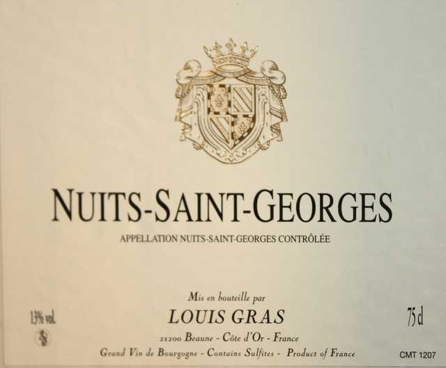 6 BOUTEILLES DE NUITS SAINT GEORGES, BERNARD GRAS, 2004.