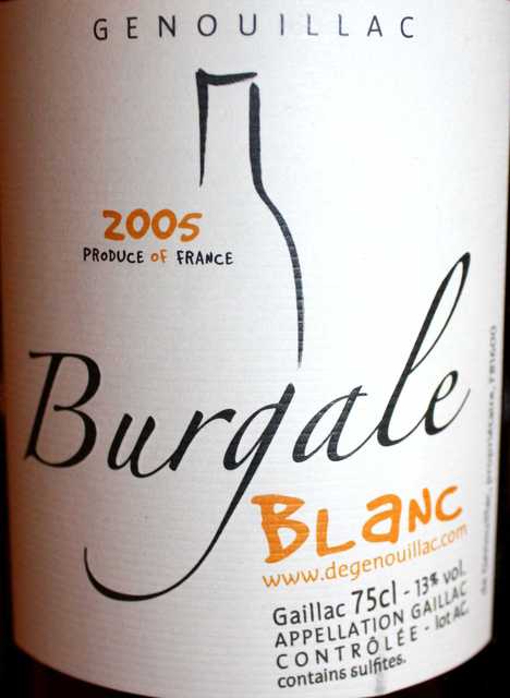 6 BOUTEILLES DE BURGALE, BLANC, 2005. ETOILE AU GUIDE VINS ET TERROIRS AUTHENTIQUES 2008.