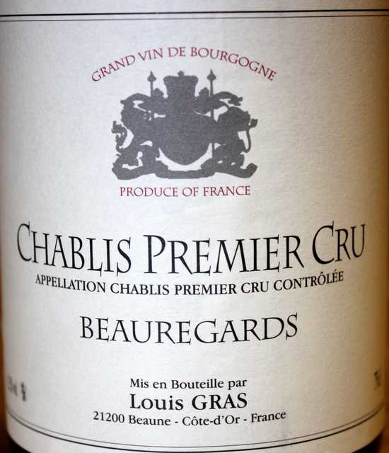 12 BOUTEILLES DE CHABLIS 1ER CRU "BEAUREGARDS", LOUIS GRAS, 2005. CAISSE CARTON.
