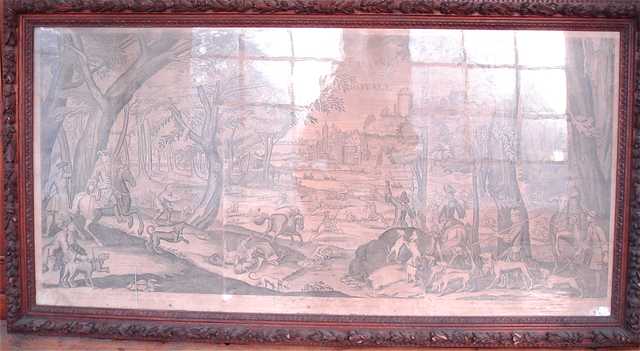 GRAVURE "LA CHASSE ROYALE". XVIIIE. 73.5 x 152 CM.