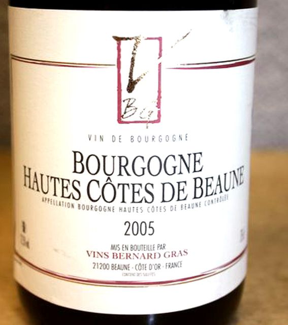 12 BOUTEILLES DE BOURGOGNE HAUTE COTE DE BEAUNE, DOMAINE BERNARD GRAS, 2005.