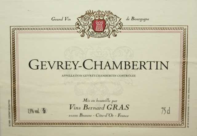 12 BOUTEILLES DE GEVREY CHAMBERTIN 1ER CRU, DOMAINE BERNARD GRAS, 2001.