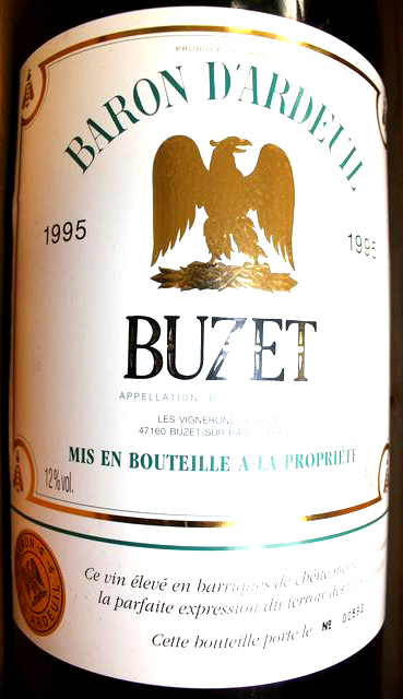 1 BOUTEILLE (5 LITRES) DE BUZET BARON D'ARDEUIL 1995 EN CAISSE BOIS.