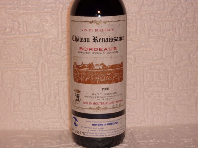 6 BOUTEILLES DE CHATEAU RENAISSANCE, GIRONDE, 1986.