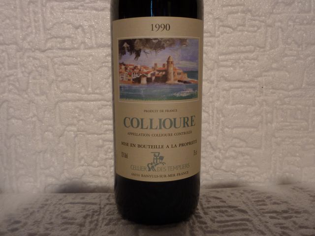 5 BOUTEILLES DE COLLIOURE, CELLIER DES TEMPLIERS, 1990.
