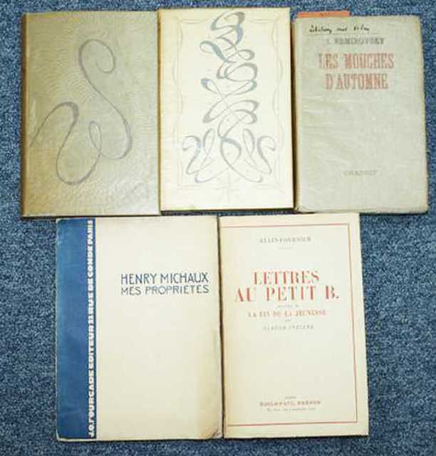 ENSEMBLE DE 5 VOLUMES PAR MICHAUX, ALAIN FOURNIER, NEMIROVSKI, CONRAD, LARBAUD. EDITIONS ORIGINALES ET NUMEROTEES.