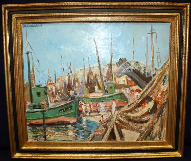 ECOLE MODERNE "SCENE DE PORT" HSP SHG MAURICE H. DIM: 49 X 58 CM.