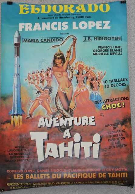 AFFICHE POUR UNE PIECE DE THEATRE "AVENTURE A TAHITI".