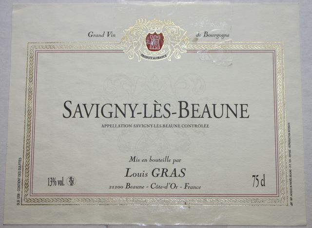 12 BOUTEILLES DE SAVIGNY-LES-BEAUNE, DOMAINE BERNARD GRAS, 1999.