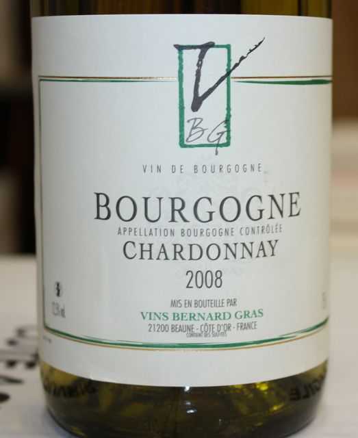 12 BOUTEILLES DE BOURGOGNE CHARDONNAY, CEPAGE 100% BLANC, DOMAINE BERNARD GRAS, 2008.