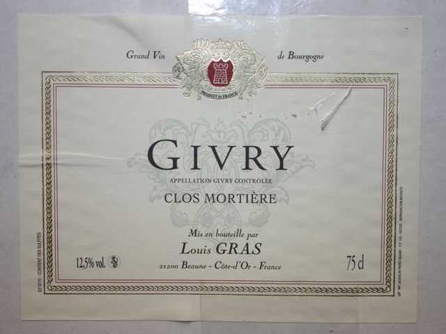 12 BOUTEILLES DE GIVRY CLOS DE MORTIERES, DOMAINE LOUIS GRAS, 2005.
