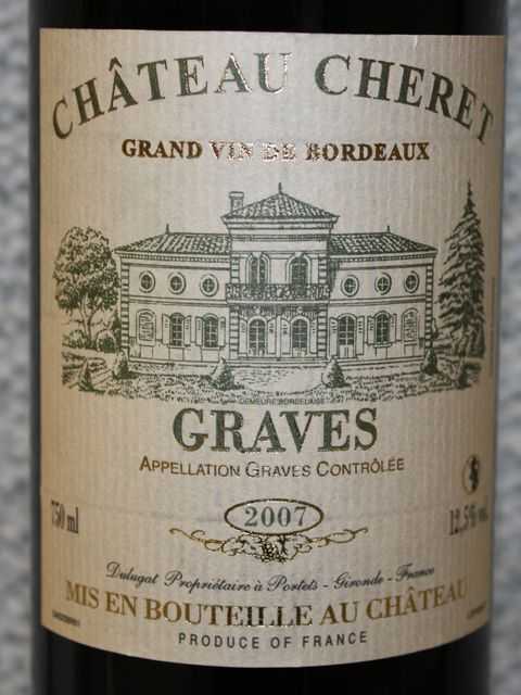 6 BOUTEILLES DE CHATEAU CHERET, GRAVES, 2007.