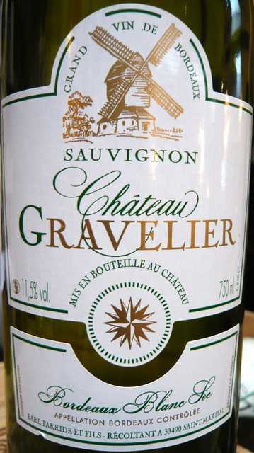 6 BOUTEILLES DE CHATEAU GRAVELIER, SAUVIGNON BLANC, 2009.