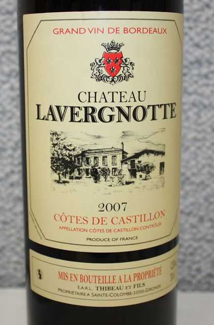 6 BOUTEILLES DE CHATEAU LAVERGNOTTE, COTES DE CASTILLON, 2007.