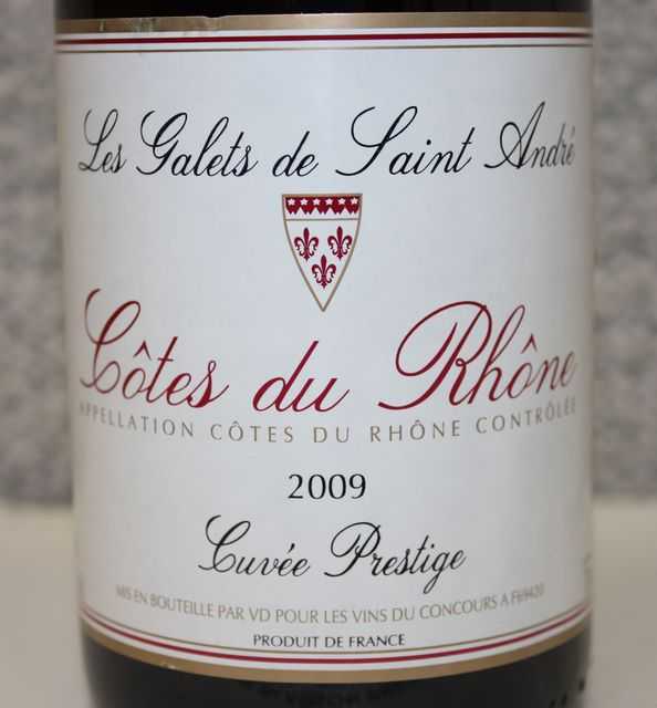 6 BOUTEILLES DE CUVEE PRESTIGE DES GALETS DE SAINT-ANDRE, COTE DU RHONE, 2009. ROUGE