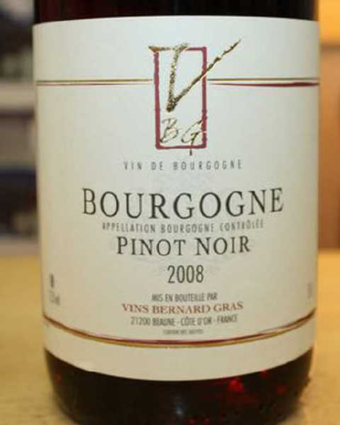 12 BOUTEILLES. DE BOURGOGNE PINOT NOIR 2008. BERNARD GRAS. CAISSE CARTON.