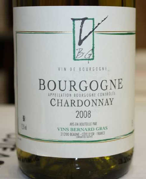 12 BOUTEILLES DE BOURGOGNE CHARDONNAY 2008. BERNARD GRAS. CAISSE CARTON.