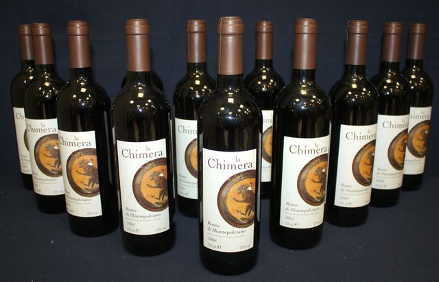 12 BOUTEILLES DE ROSSO DI MONTEPULCIANO LA CHIMERA ITALIE 2004. CAISSE CARTON.