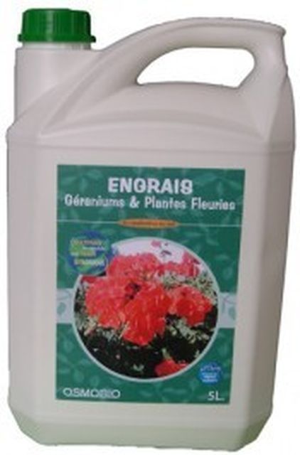 ENGRAIS OSMOBIO POUR GERANIUM EN BIDON DE 5 LITRES. ENGRAIS 100 % NATUREL.