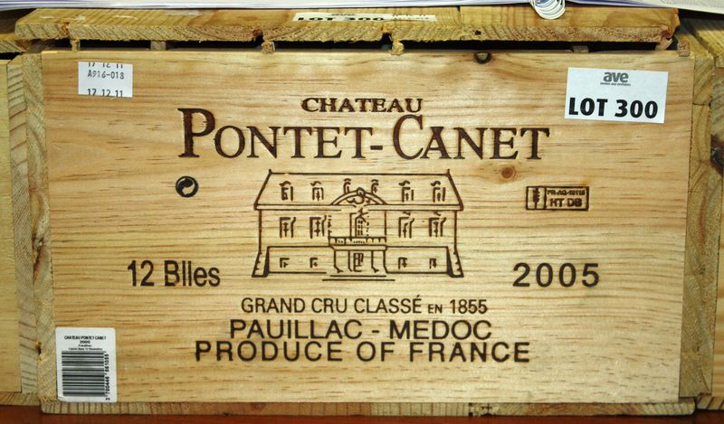 12 BOUTEILLES DE CHATEAU PONTET CANET 5EME GRAND CRU CLASSE PAUILLAC. 2005. CAISSE BOIS D'ORIGINE.