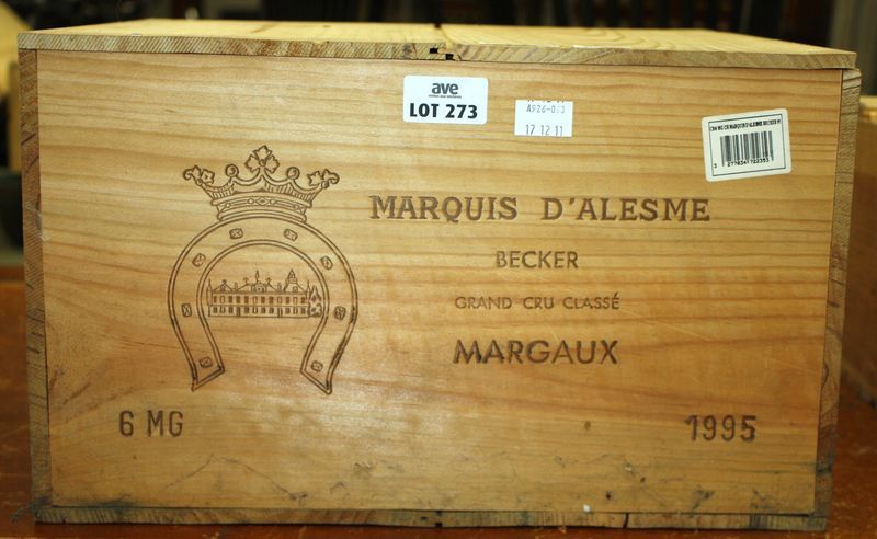6 MAGNUMS DE CHATEAU MARQUIS D'ALESME BECKER 3EME GRAND CRU CLASSE MARGAUX. 1995. CAISSE BOIS D'ORIGINE.