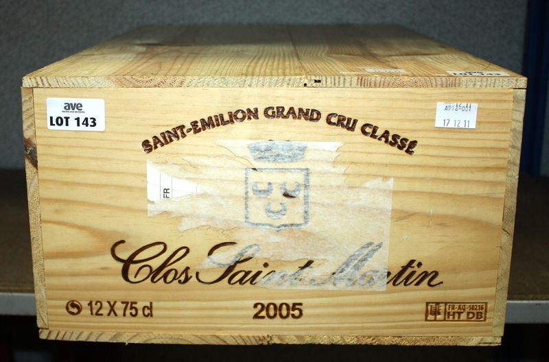 12 BOUTEILLES DE CHATEAU CLOS SAINT MARTIN GRAND CRU SAINT EMILION. 2005.  CAISSE BOIS D'ORIGINE.
