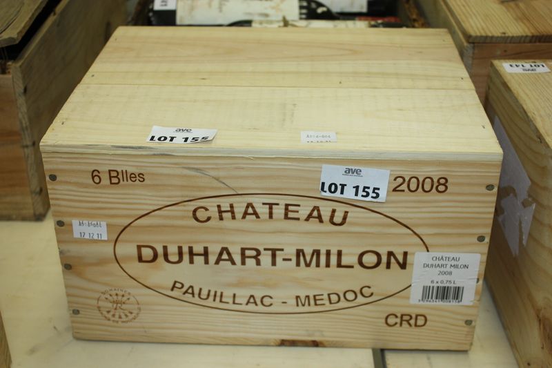 6 BOUTEILLES DE CHATEAU DUHART MILON 4EME GRAND CRU CLASSE PAUILLAC. 2008. CAISSE BOIS D'ORIGINE.