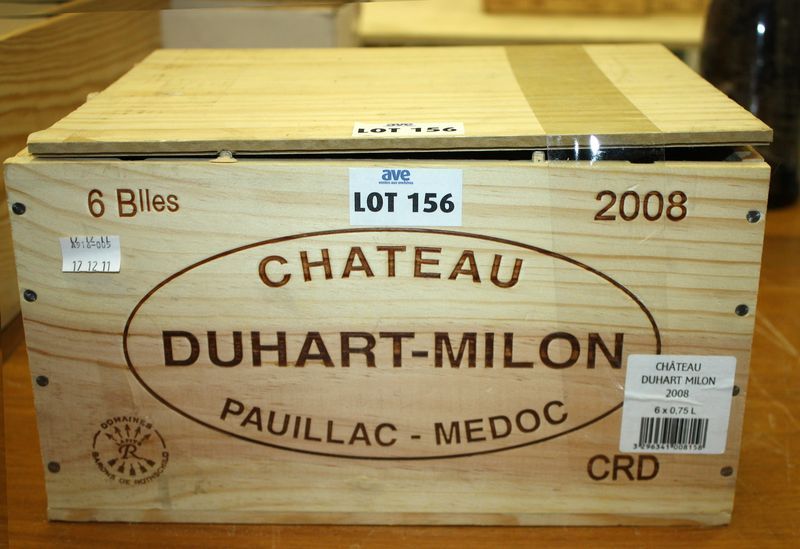 6 BOUTEILLES DE CHATEAU DUHART MILON 4EME GRAND CRU CLASSE PAUILLAC. 2008. CAISSE BOIS D'ORIGINE.