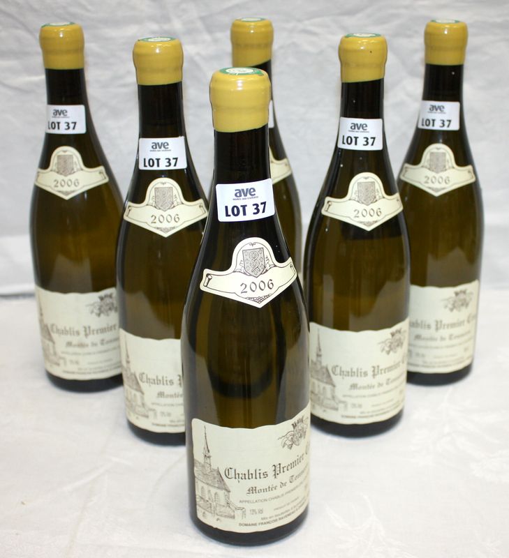 6 BOUTEILLES DE CHABLIS 1ER CRU MONTEE DE TONNERRE DOMAINE RAVENEAU. 2006.