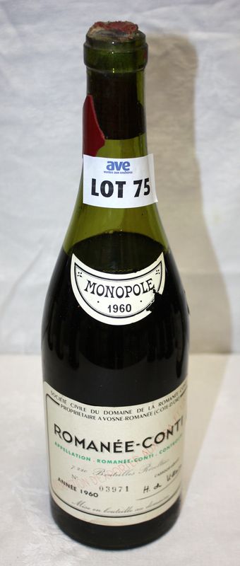 1 BOUTEILLE ROMANEE CONTI 1960. NIVEAU 7 CM SOUS LE BOUCHON. CIRE ABSENTE.