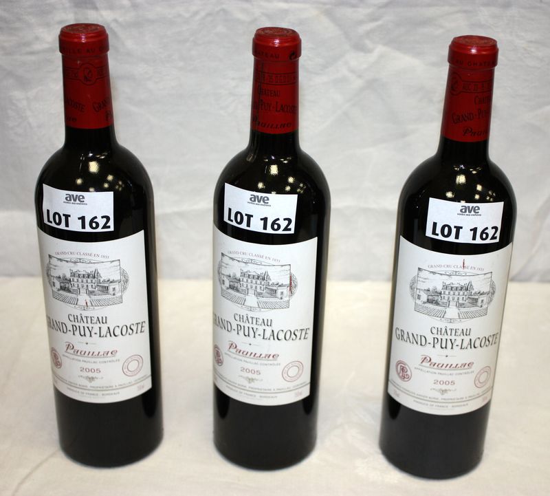 3 BOUTEILLES CHATEAU GRAND PUY LACOSTE 2005 5EME GRAND CRU CLASSE PAUILLAC.