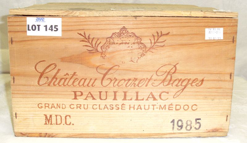 6 BOUTEILLES CHATEAU CROIZET BAGES 1985 5EME GRAND CRU CLASSE PAUILLAC CAISSE BOIS D'ORIGINE.