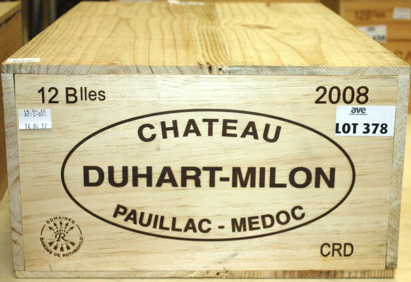 12 BOUTEILLES DE CHATEAU DUHART MILON 4EME GRAND CRU CLASSE PAUILLAC. 2008. CAISSE BOIS D'ORIGINE.