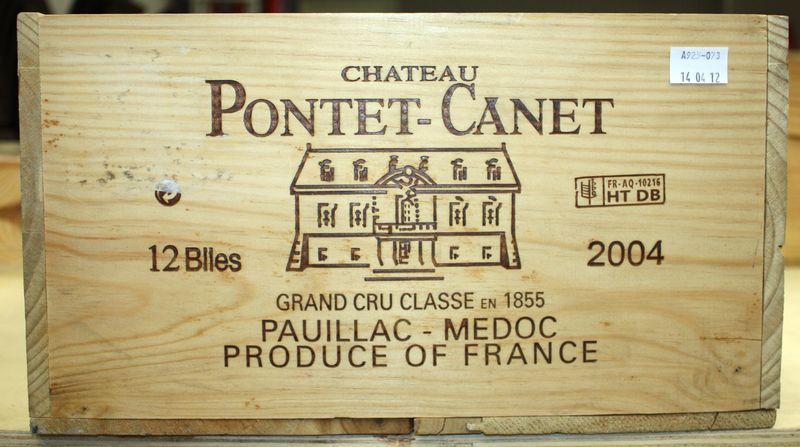 10 BOUTEILLES CHATEAU PONTET CANET 2004 5EME GRAND CRU CLASSE PAUILLAC CAISSE BOIS D'ORIGINE.