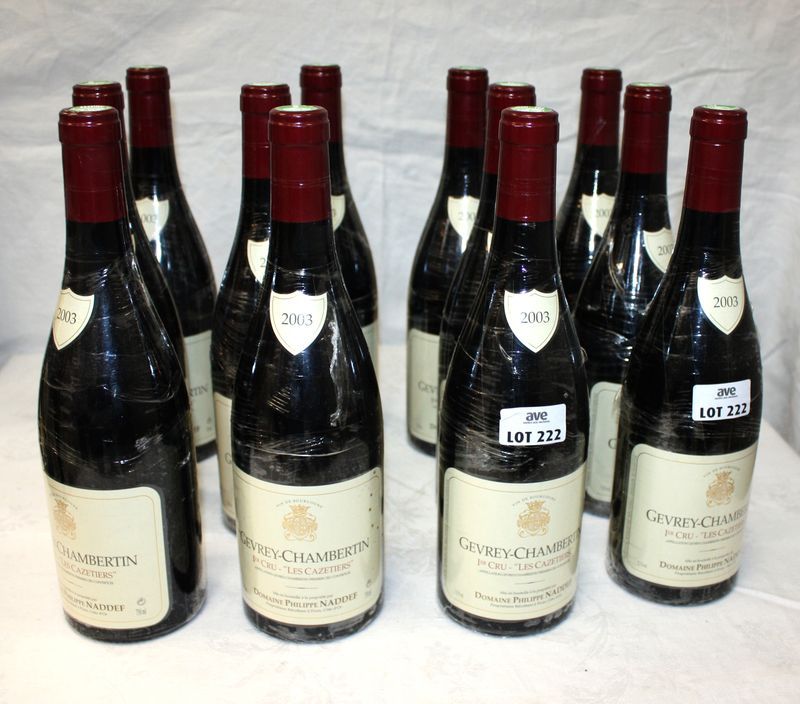 12 BOUTEILLES GEVREY CHAMBERTIN 1ER CRU LES CAZETIERS 2003 DOMAINE PHILIPPE NADDEF.