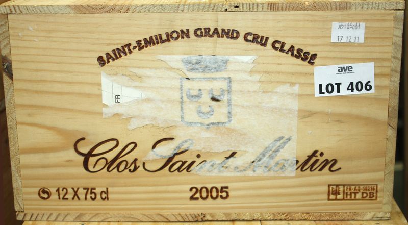 12 BOUTEILLES DE CHATEAU CLOS SAINT MARTIN GRAND CRU SAINT EMILION. 2005.  CAISSE BOIS D'ORIGINE.