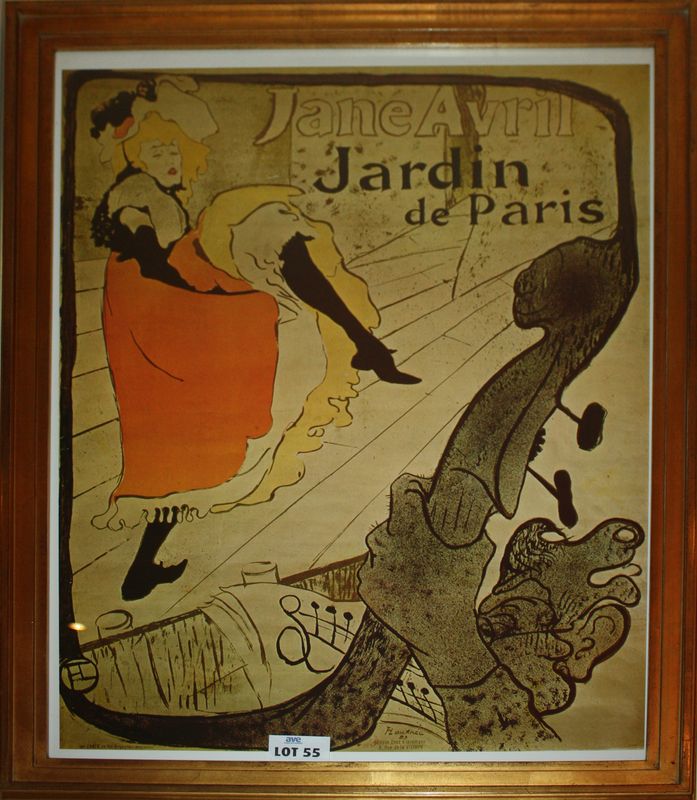 AFFICHE PUBLICITAIRE ENCADREE INTITULEE " JEANNE AVRIL JARDIN DE PARIS ". DIM: 75  X 55 CM. BRASSERIE.