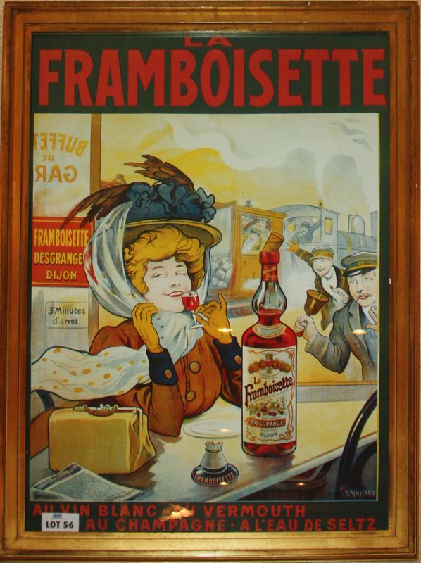 AFFICHE PUBLICITAIRE ENCADREE INTITULEE " LA FRAMBOISETTE ". DIM: 75  X 55 CM. BRASSERIE.