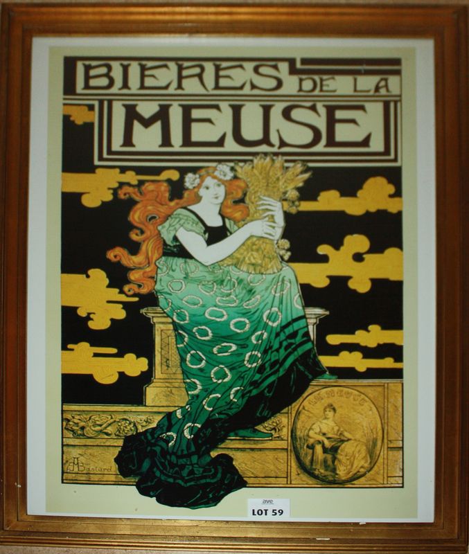 AFFICHE PUBLICITAIRE ENCADREE INTITULEE " BIERE DE LA MEUSE ". DIM: 75  X 55 CM. BRASSERIE.
