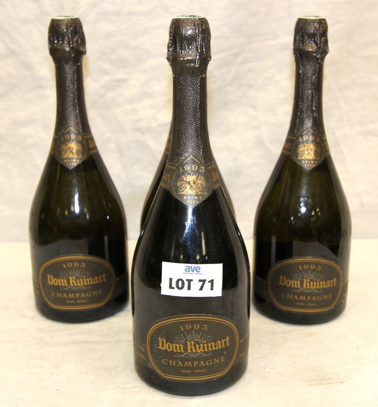 4 BOUTEILLES CHAMPAGNE DOM RUINART 1993.