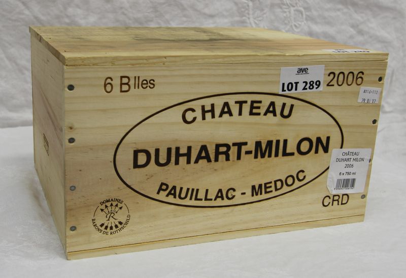 6 BOUTEILLES CHATEAU DUHART MILON 2006 4EME GRAND CRU CLASSE  PAUILLAC CAISSE BOIS D’ORIGINE.