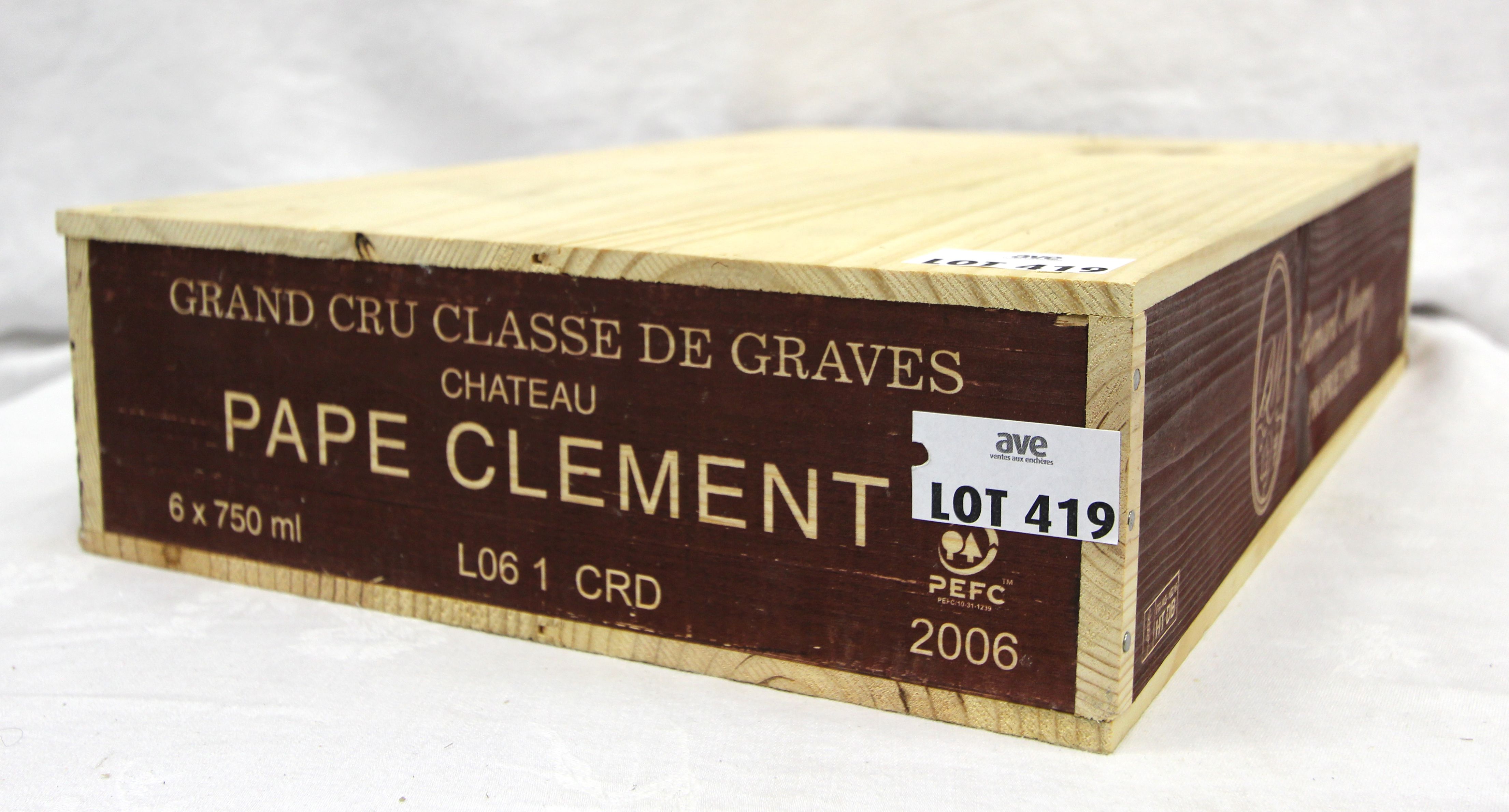 6 BOUTEILLES CHATEAU PAPE CLEMENT 2006 CRU CLASSE GRAVES CAISSE BOIS D’ORIGINE.