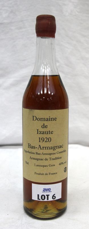 1 BOUTEILLE BAS ARMAGNAC 1920 DOMAINE DE IZAUTE
