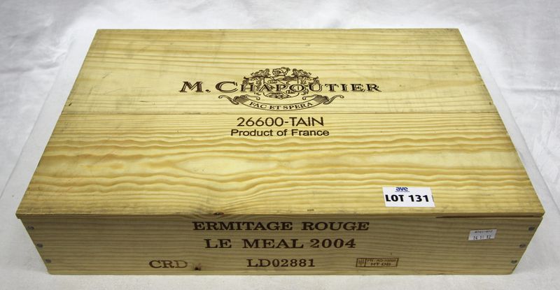 6 BOUTEILLES ERMITAGE LE MEAL 2004 DOMAINE CHAPOUTIER ROUGE CAISSE BOIS D'ORIGINE TVA INCLUSE ET RECUPERABLE POUR LES ASSUJETTIS.