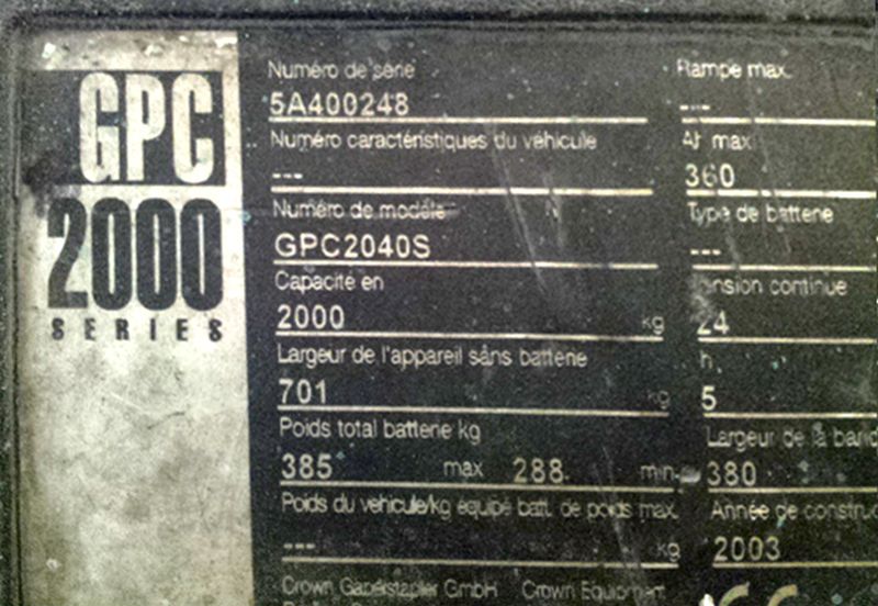 PREPARATEUR DE COMMANDE CROWN GPC2040S 2000 KG